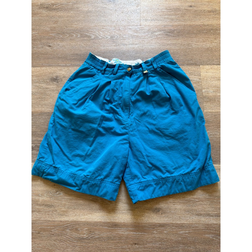 Lilly Pulitzer Vintage Turquoise Blue Cotton Pleated High‎ Rise Shorts Size 6